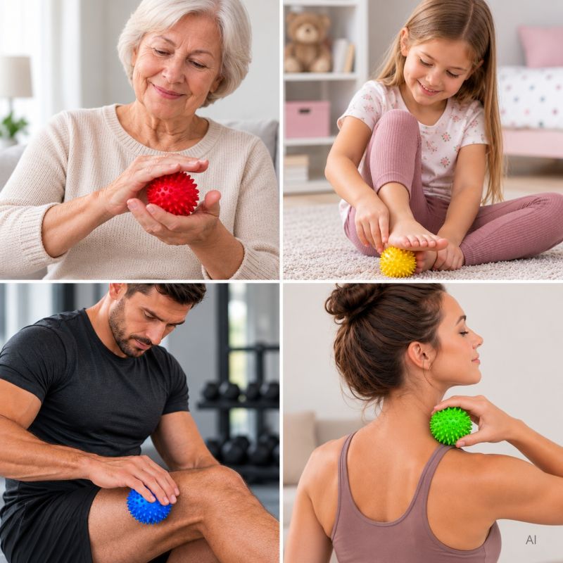 Piłeczki sensoryczne z kolcami do masażu 4 sztuki - jeżyki do rehabilitacji