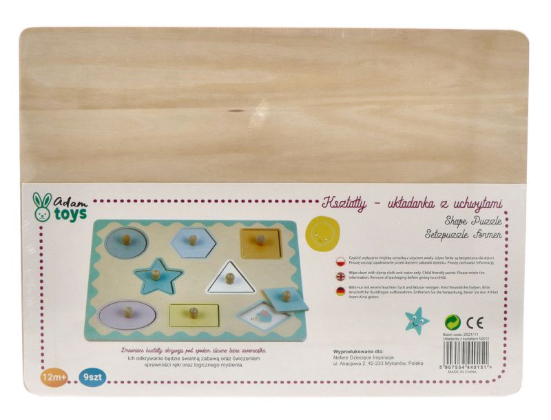 Drewniana Układanka z Uchwytami Kształty i Kolory – Adam Toys - bezpieczeństwo produktu